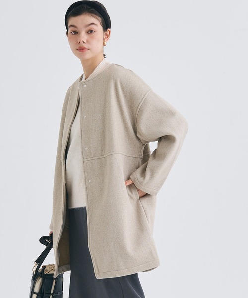 coca（coca）（コカ）の「洗える リバー風ノーカラーコート（ノーカラーコート・レディース・ベージュ/ネイビー・L/M）」の4枚目の写真