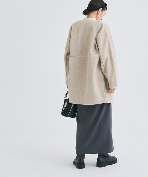coca（coca）（コカ）の「洗える リバー風ノーカラーコート（ノーカラーコート・レディース・ベージュ/ネイビー・L/M）」の14枚目の写真