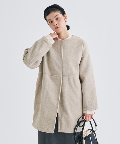 coca（coca）（コカ）の「洗える リバー風ノーカラーコート（ノーカラーコート・レディース・ベージュ/ネイビー・L/M）」の13枚目の写真