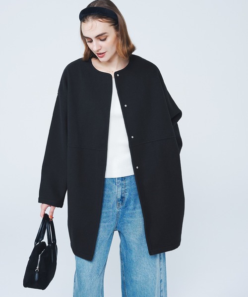 coca（coca）（コカ）の「洗える リバー風ノーカラーコート（ノーカラーコート・レディース・ベージュ/ネイビー・L/M）」の15枚目の写真