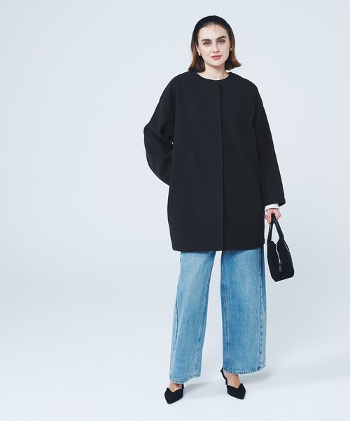 coca（coca）（コカ）の「洗える リバー風ノーカラーコート（ノーカラーコート・レディース・ベージュ/ネイビー・L/M）」の6枚目の写真