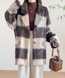 ECLIN | オーバーサイズチェックリアルファーテーラードジャケット(テーラードジャケット)