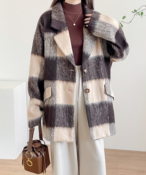 ECLIN（エクラン）の「オーバーサイズチェックリアルファーテーラードジャケット（テーラードジャケット・レディース・ブラウン系その他/ブラック系その他・L/M）」の14枚目の写真