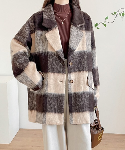 ECLIN（エクラン）の「オーバーサイズチェックリアルファーテーラードジャケット（テーラードジャケット・レディース・ブラウン系その他/ブラック系その他・L/M）」の15枚目の写真