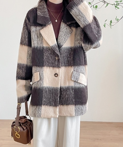 ECLIN（エクラン）の「オーバーサイズチェックリアルファーテーラードジャケット（テーラードジャケット・レディース・ブラウン系その他/ブラック系その他・L/M）」の16枚目の写真