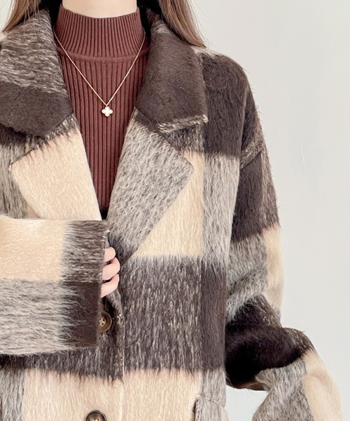 ECLIN（エクラン）の「オーバーサイズチェックリアルファーテーラードジャケット（テーラードジャケット・レディース・ブラウン系その他/ブラック系その他・L/M）」の4枚目の写真