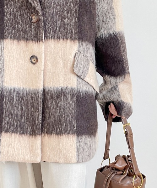 ECLIN（エクラン）の「オーバーサイズチェックリアルファーテーラードジャケット（テーラードジャケット・レディース・ブラウン系その他/ブラック系その他・L/M）」の5枚目の写真