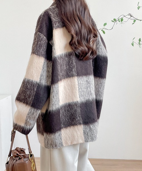 ECLIN（エクラン）の「オーバーサイズチェックリアルファーテーラードジャケット（テーラードジャケット・レディース・ブラウン系その他/ブラック系その他・L/M）」の6枚目の写真