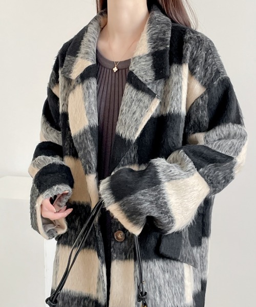 ECLIN（エクラン）の「オーバーサイズチェックリアルファーテーラードジャケット（テーラードジャケット・レディース・ブラウン系その他/ブラック系その他・L/M）」の8枚目の写真