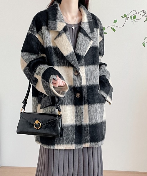 ECLIN（エクラン）の「オーバーサイズチェックリアルファーテーラードジャケット（テーラードジャケット・レディース・ブラウン系その他/ブラック系その他・L/M）」の9枚目の写真