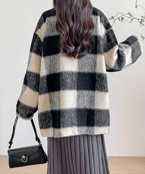 ECLIN（エクラン）の「オーバーサイズチェックリアルファーテーラードジャケット（テーラードジャケット・レディース・ブラウン系その他/ブラック系その他・L/M）」の10枚目の写真