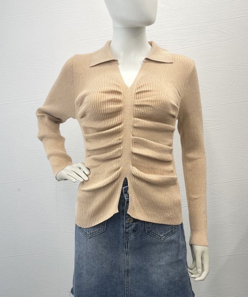 Miniministore(ミニミニストア)の「フロントギャザーニットトップス Vネック(ニット/セーター・レディース・ベージュ/ブラック/ホワイト・FREE)」の10枚目の写真