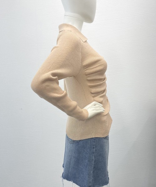Miniministore(ミニミニストア)の「フロントギャザーニットトップス Vネック(ニット/セーター・レディース・ベージュ/ブラック/ホワイト・FREE)」の11枚目の写真
