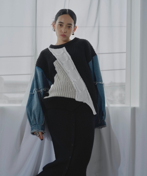 AIC.（エーアイシー）の「デニムコンビバイカラーニット（ニット