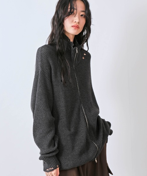 JUNRED（ジュンレッド）の「グランジドライバーズニット（ニット/セーター・レディース・レッド/ブラック/チャコールグレー・L/S/M）」の4枚目の写真