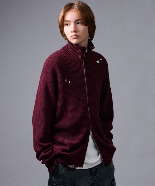 JUNRED（ジュンレッド）の「グランジドライバーズニット（ニット/セーター・レディース・レッド/ブラック/チャコールグレー・L/S/M）」の21枚目の写真