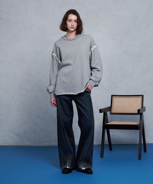 セール】SILVER PAINT CURVE DENIM PANTS/シルバーペイント