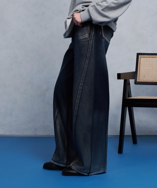 selle glant（セレグランテ）の「SILVER PAINT CURVE DENIM PANTS/シルバーペイントカーブデニムパンツ（デニムパンツ・メンズ・ブラック/インディゴブルー・SMALL/MEDIUM/LARGE）」の4枚目の写真