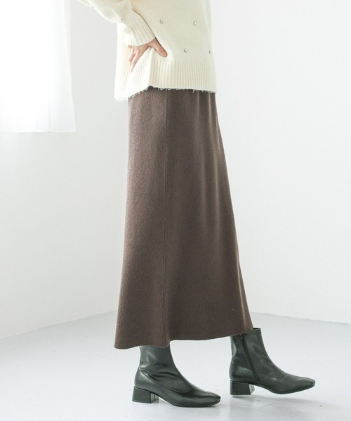 GLOBAL WORK（グローバルワーク）の「メルティニットリブIラインスカート/140368（スカート・レディース・ブラック系その他/ブラック/グレー系その他3/ブラウン・LARGE/MEDIUM）」の4枚目の写真