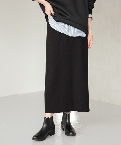 GLOBAL WORK（グローバルワーク）の「メルティニットリブIラインスカート/140368（スカート・レディース・ブラック系その他/ブラック/グレー系その他3/ブラウン・LARGE/MEDIUM）」の2枚目の写真