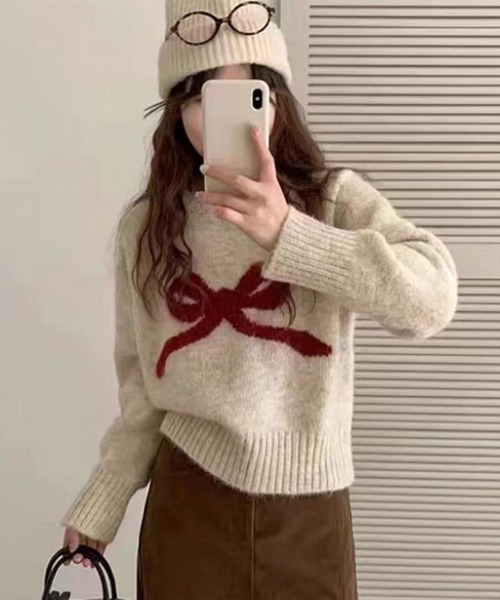 SpRay（スプレイ）の「シェットランドリボンニット（ニット/セーター・レディース・ベージュ/チャコールグレー/グレー・FREE）」の3枚目の写真