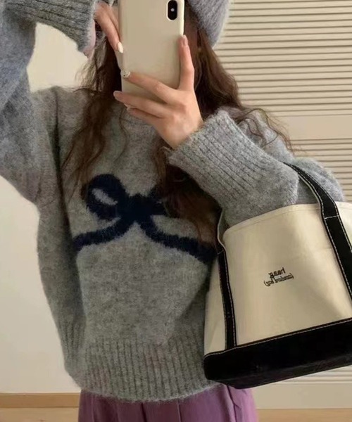 SpRay（スプレイ）の「シェットランドリボンニット（ニット/セーター・レディース・ベージュ/チャコールグレー/グレー・FREE）」の2枚目の写真