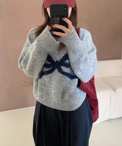 SpRay（スプレイ）の「シェットランドリボンニット（ニット/セーター・レディース・ベージュ/チャコールグレー/グレー・FREE）」の7枚目の写真