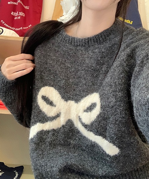 SpRay（スプレイ）の「シェットランドリボンニット（ニット/セーター・レディース・ベージュ/チャコールグレー/グレー・FREE）」の6枚目の写真