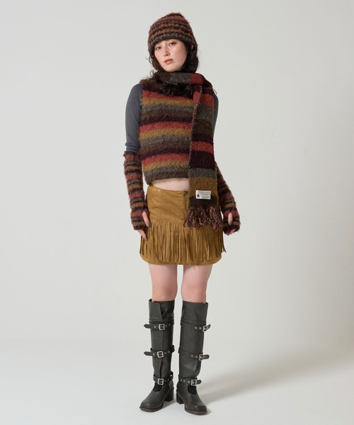 TINA:JOJUN(ティーナジョジュン)の「フリンジ付き ウエスタンミニスカート TINA:JOJUN(スカート・レディース・キャメル/カーキ・S/M)」の3枚目の写真