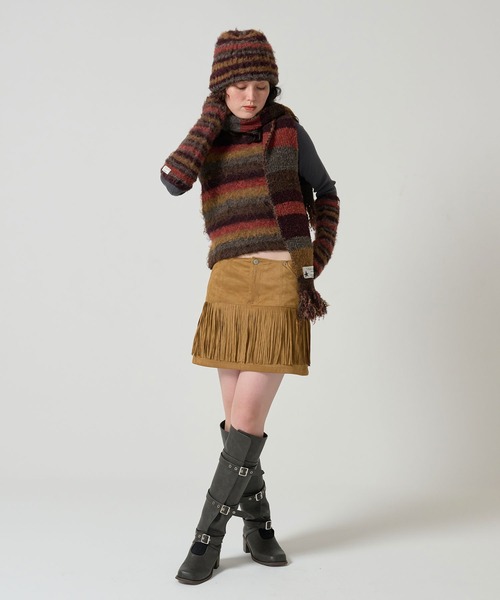 TINA:JOJUN(ティーナジョジュン)の「フリンジ付き ウエスタンミニスカート TINA:JOJUN(スカート・レディース・キャメル/カーキ・S/M)」の4枚目の写真