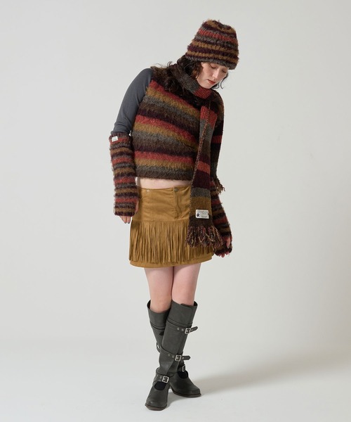 TINA:JOJUN(ティーナジョジュン)の「フリンジ付き ウエスタンミニスカート TINA:JOJUN(スカート・レディース・キャメル/カーキ・S/M)」の5枚目の写真