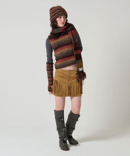 TINA:JOJUN(ティーナジョジュン)の「フリンジ付き ウエスタンミニスカート TINA:JOJUN(スカート・レディース・キャメル/カーキ・S/M)」の7枚目の写真