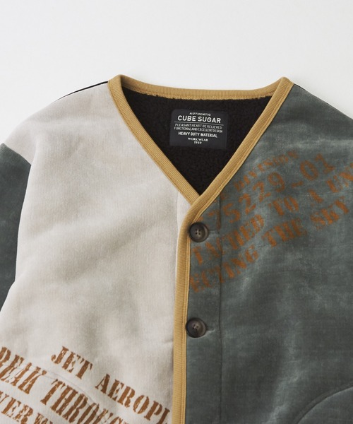 CUBE SUGAR（キューブシュガー）の「裏ボアベロアノーカラージャケット（ノーカラージャケット・レディース・ナチュラル/マルチ/ブラック/グリーン・M）」の13枚目の写真