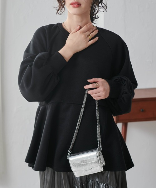 RANAN（ラナン）の「ボリュームスリーブペプラムスウェット（スウェット・レディース・ブラック/ライトベージュ・LL/L/M）」の2枚目の写真