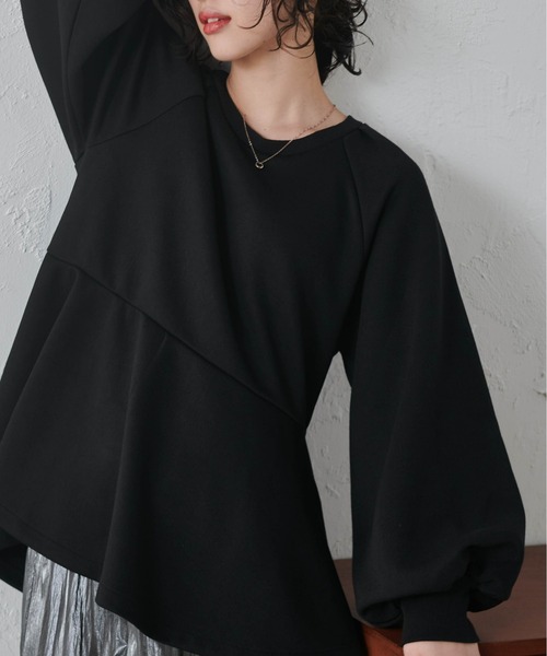 RANAN（ラナン）の「ボリュームスリーブペプラムスウェット（スウェット・レディース・ブラック/ライトベージュ・LL/L/M）」の4枚目の写真