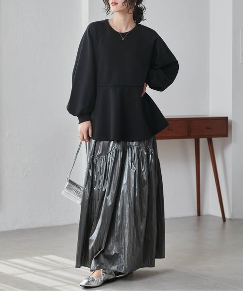 RANAN（ラナン）の「ボリュームスリーブペプラムスウェット（スウェット・レディース・ブラック/ライトベージュ・LL/L/M）」の6枚目の写真