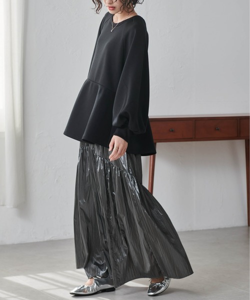 RANAN（ラナン）の「ボリュームスリーブペプラムスウェット（スウェット・レディース・ブラック/ライトベージュ・LL/L/M）」の7枚目の写真