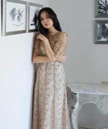 セール】結婚式 パーティー ドレス 七分袖 と ロング ケミカル レース