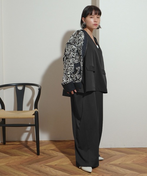 palm RICHE(ポームリシュ)の「ベストドッキングオールインワン(つなぎ/オールインワン・レディース・ブラック/グレー・M)」の5枚目の写真