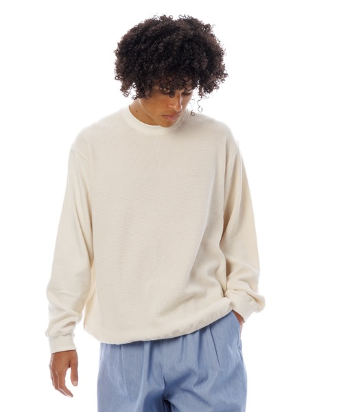Sandinista(サンディニスタ)の「2 Tone Cotton Knit Top / 2トーンコットンニットトップ(ニット/セーター・メンズ・ホワイト系その他/ブルー系その他/チャコール・LARGE/MEDIUM/SMALL)」の1枚目の写真