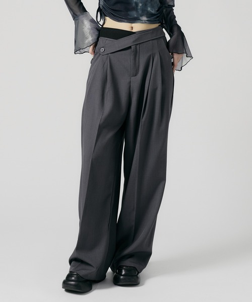 Chick（チック）の「Double Button High-Waist Wide Slacks / ウエストベルト 2タック ワイドスラックス（スラックス・レディース・グレー/ブラック/ナチュラル・FREE）」の18枚目の写真
