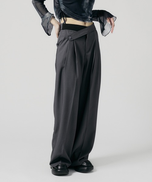 Chick（チック）の「Double Button High-Waist Wide Slacks / ウエストベルト 2タック ワイドスラックス（スラックス・レディース・グレー/ブラック/ナチュラル・FREE）」の19枚目の写真