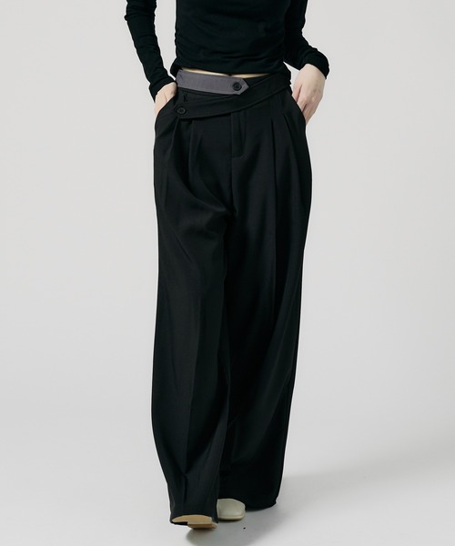 Chick（チック）の「Double Button High-Waist Wide Slacks / ウエストベルト 2タック ワイドスラックス（スラックス・レディース・グレー/ブラック/ナチュラル・FREE）」の9枚目の写真