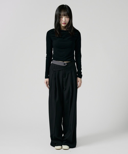 Chick（チック）の「Double Button High-Waist Wide Slacks / ウエストベルト 2タック ワイドスラックス（スラックス・レディース・グレー/ブラック/ナチュラル・FREE）」の11枚目の写真