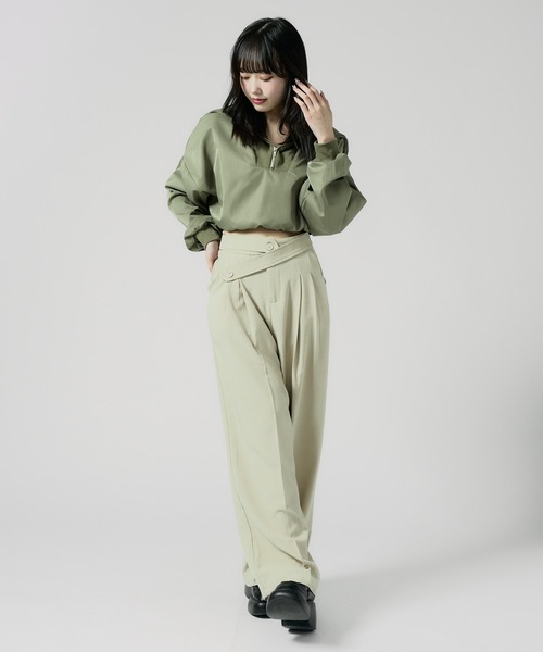 Chick（チック）の「Double Button High-Waist Wide Slacks / ウエストベルト 2タック ワイドスラックス（スラックス・レディース・グレー/ブラック/ナチュラル・FREE）」の15枚目の写真