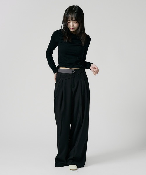 Chick（チック）の「Double Button High-Waist Wide Slacks / ウエストベルト 2タック ワイドスラックス（スラックス・レディース・グレー/ブラック/ナチュラル・FREE）」の12枚目の写真