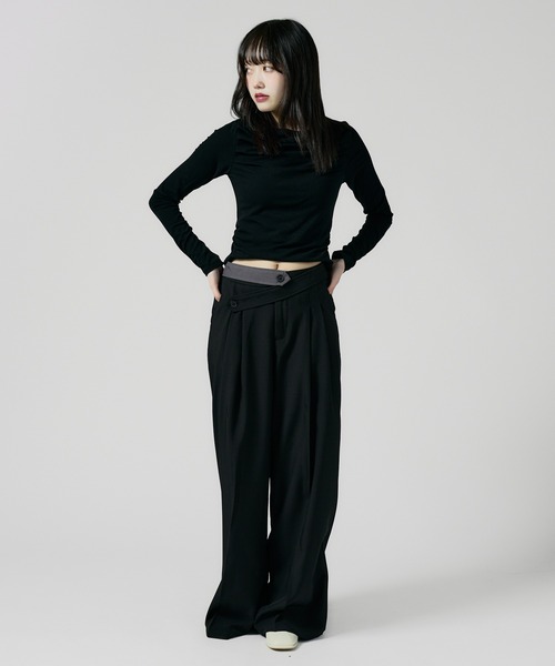 Chick（チック）の「Double Button High-Waist Wide Slacks / ウエストベルト 2タック ワイドスラックス（スラックス・レディース・グレー/ブラック/ナチュラル・FREE）」の13枚目の写真