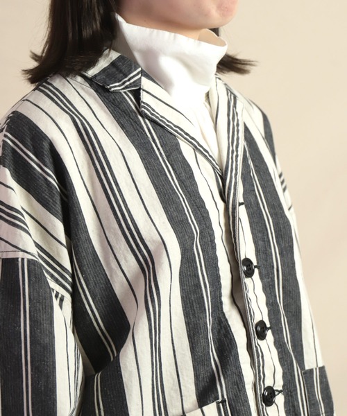 Brocante（ブロカント）の「[Brocante / ブロカント] オリジナルストライプ グランパジャケット（その他アウター・レディース・ブラック系その他・2）」の9枚目の写真