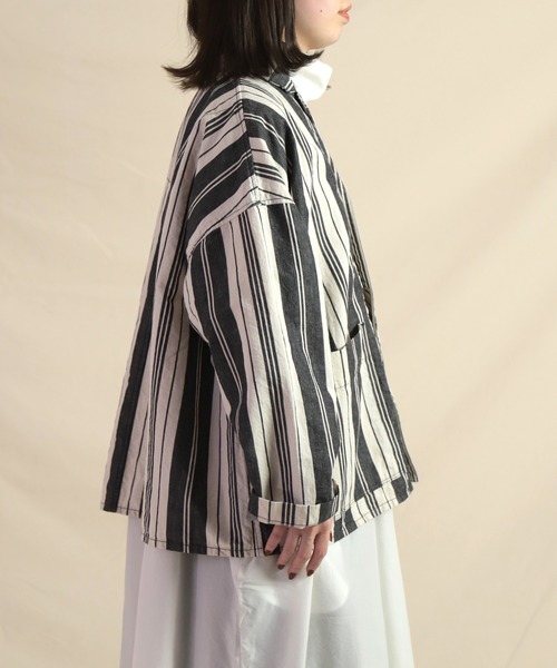 Brocante（ブロカント）の「[Brocante / ブロカント] オリジナルストライプ グランパジャケット（その他アウター・レディース・ブラック系その他・2）」の7枚目の写真