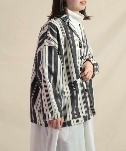 Brocante（ブロカント）の「[Brocante / ブロカント] オリジナルストライプ グランパジャケット（その他アウター・レディース・ブラック系その他・2）」の3枚目の写真